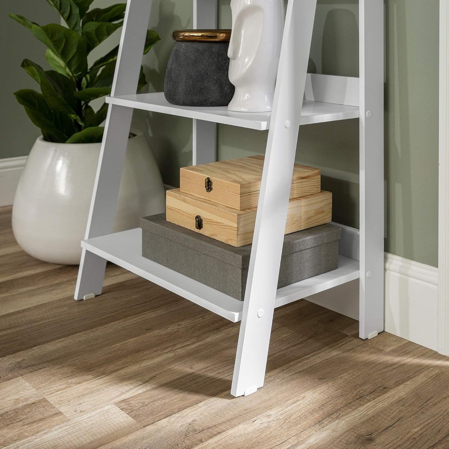 Sophia Modern 4 Shelf Ladder Bookcase , 55 Inch, White