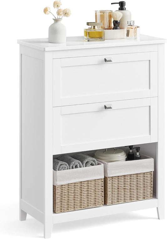 Bathroom Cabinet, Storage Cabinet and Bathroom Organizers, 2 Drawers with 1 Set of Adjustable Divider, 2 Baskets, Sideboard, 11.8 X 23.6 X 31.5 Inches, White UBBC545W02