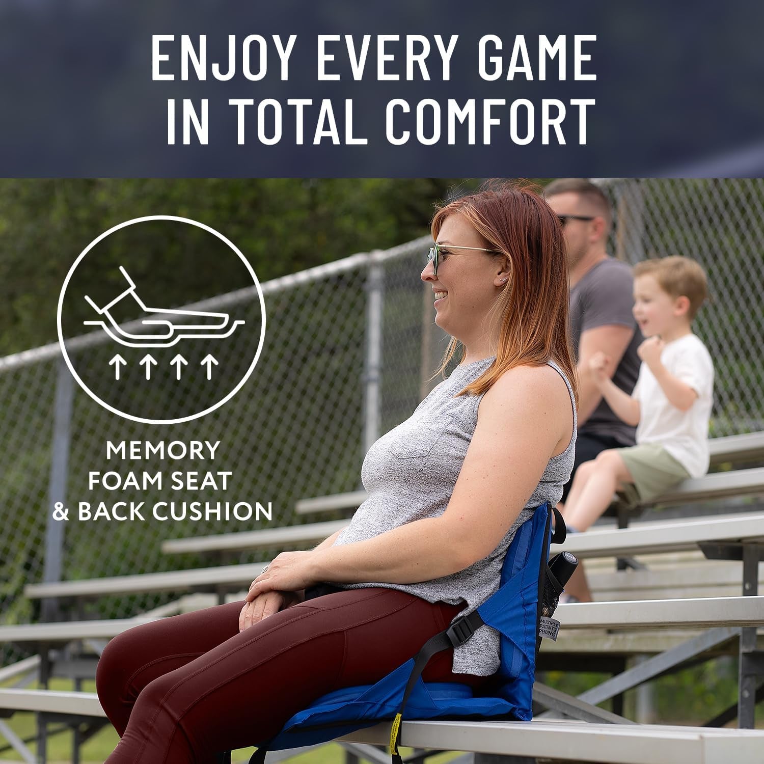 Stadium Seats with Back Support - Adjustable Memory Foam Bleacher Chairs with Back and Cushion, Portable, Easy Folding Stadium Seat Cushion with Storage Pocket