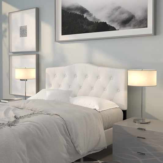 Tufted Upholstered Full Size Headboard in White Fabric