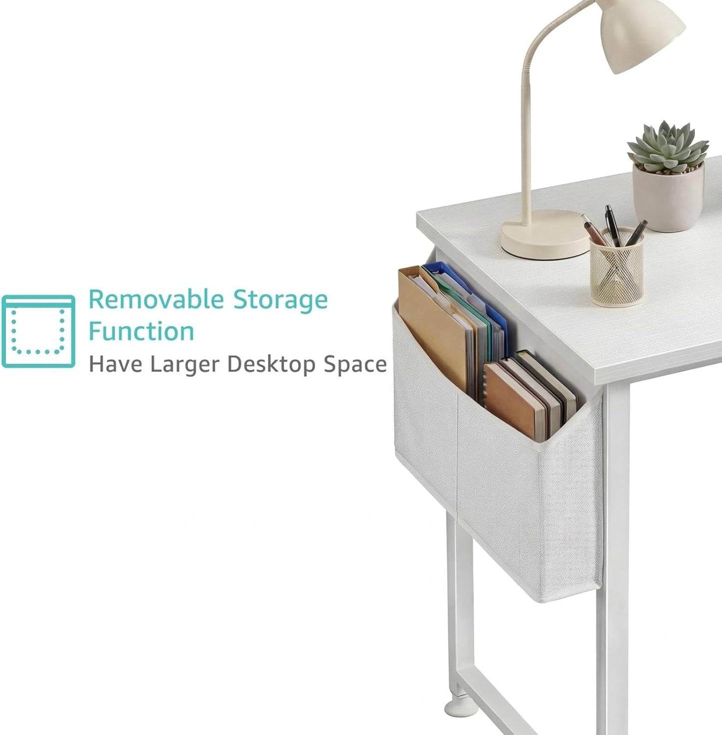White Computer Desk for Bedroom - 40 Inch Simple Modern Study Table Kid Girls Student Home Office Writing Desk, White