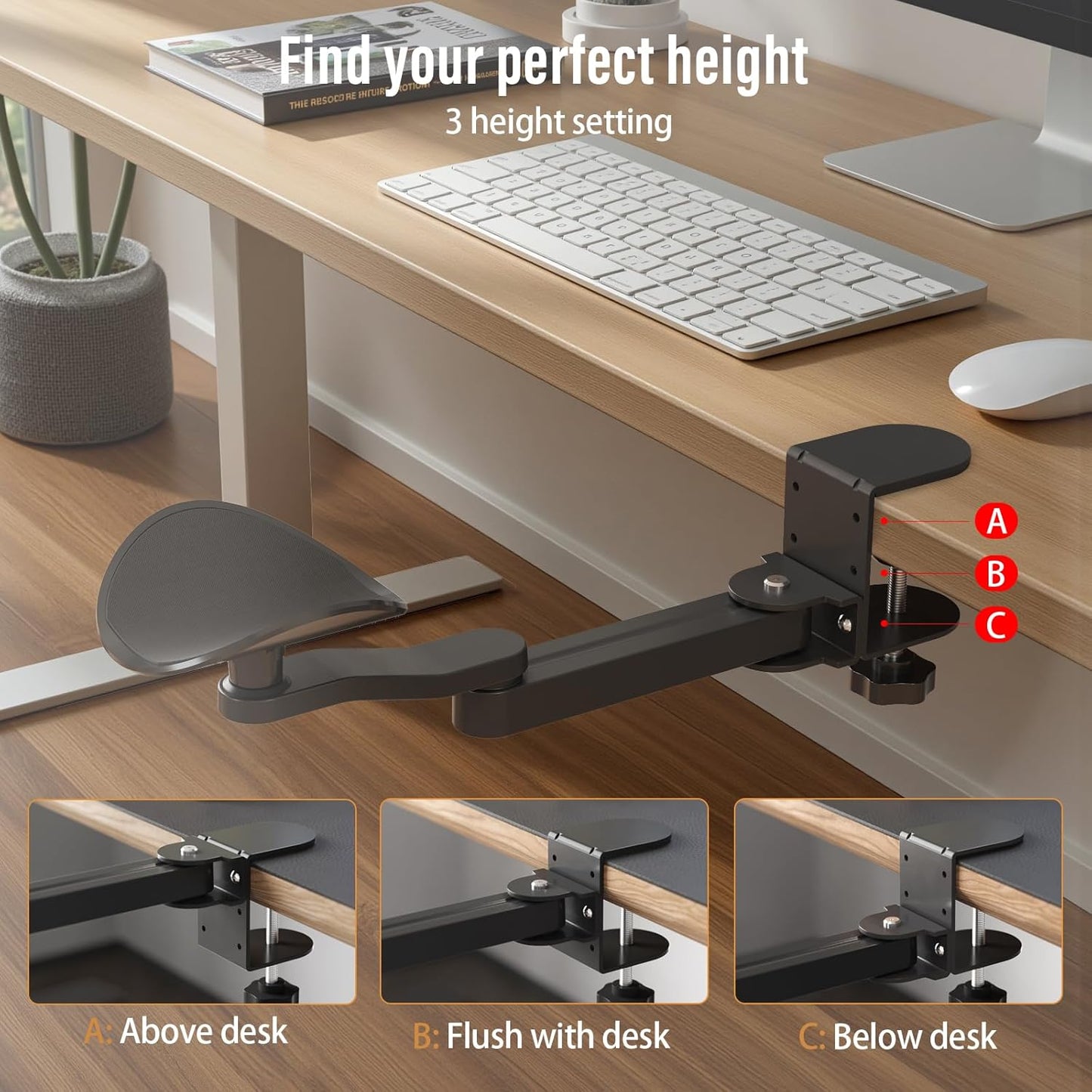 Ergonomic Arm/Elbow Rest for Desk - Foldable Rotatable Elbow Support for Computer Desk, Office & Gaming Comfort (Black)