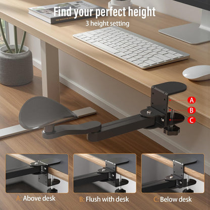 Ergonomic Arm/Elbow Rest for Desk - Foldable Rotatable Elbow Support for Computer Desk, Office & Gaming Comfort (Black)
