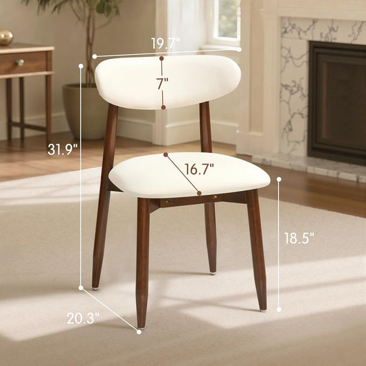 Dining Chairs Set of 4, Upholstered Wooden Dining Room Chairs, Mid Century Modern Fabric Kitchen Chair with Ergonomic Curved Backrest, Beige (Only Chairs)