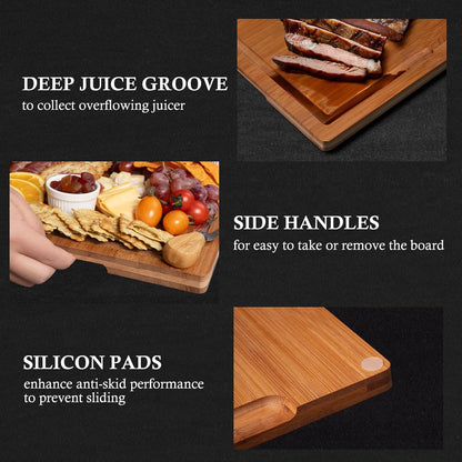 Bamboo Cutting Board Set, Wood Cutting Boards for Kitchen with Holder Wooden Chopping Board for Meal Prep & Serving, Brown