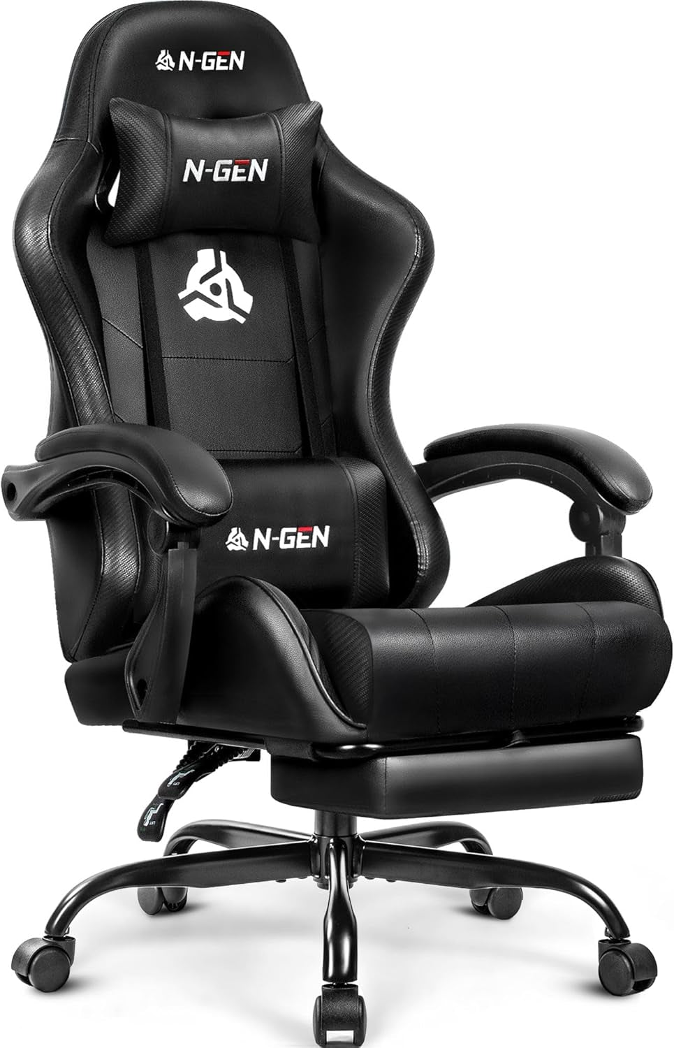 Video Gaming Chair with Footrest Lumbar Support for Home Office High Back Recliner Height Adjustable Ergonomic Comfy Leather Computer Desk Chair (Black)