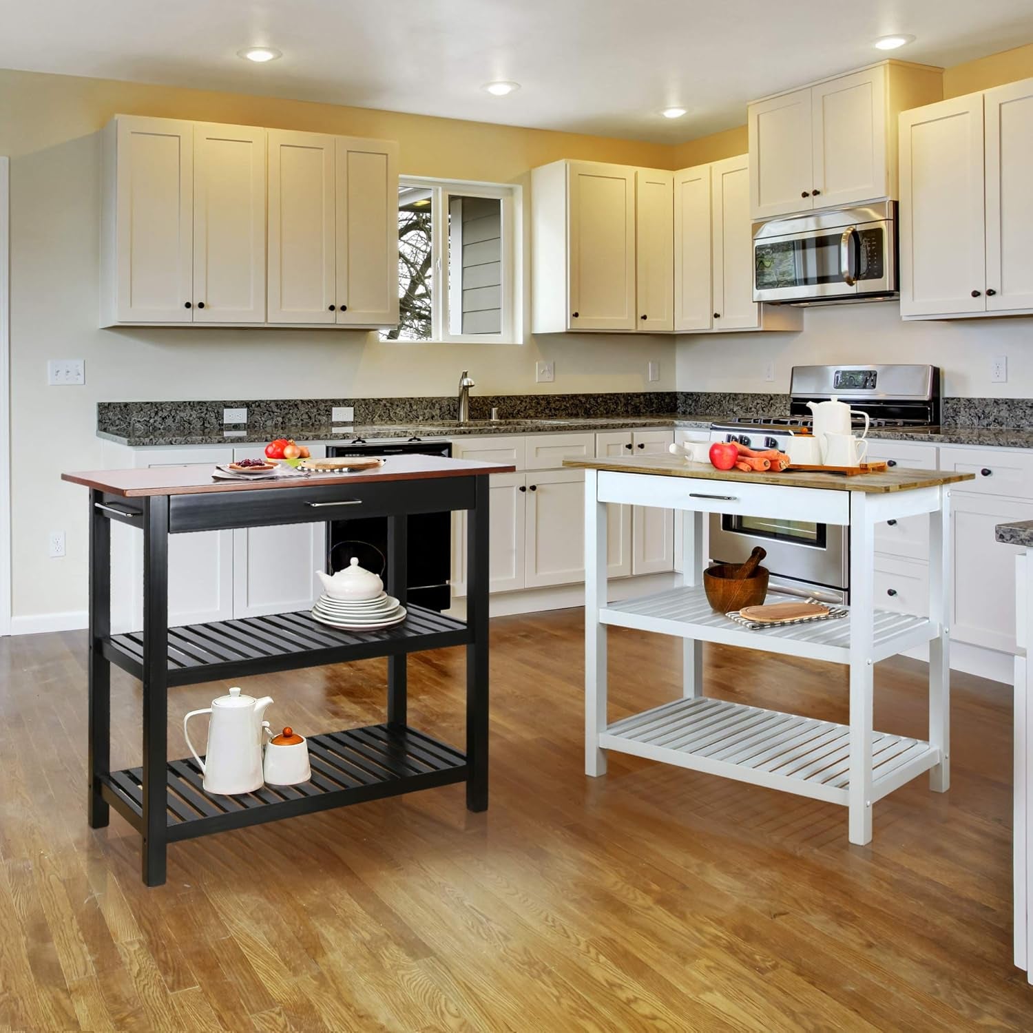 Kitchen Island with Solid American Hardwood Top, Natural/White, 40" W (373-91)