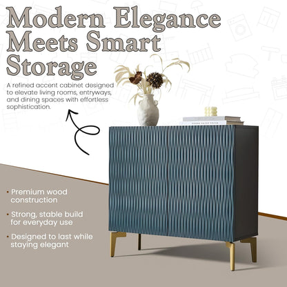 2-Door Storage Cabinet – Accent Sideboard Buffet in Blue & Black, Storage Cabinet for Living Room, Hallway, Kitchen, Dining Room, or Entryway