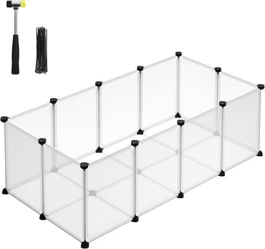20 Panels Pet Playpen with Floor, Small Animal Playpen, Pet Fence Indoor, DIY Plastic Enclosure for Guinea Pigs, Bunny, Hamsters, Hedgehogs, 49.2 X 24.8 X 16.5 Inches, White ULPC001W01