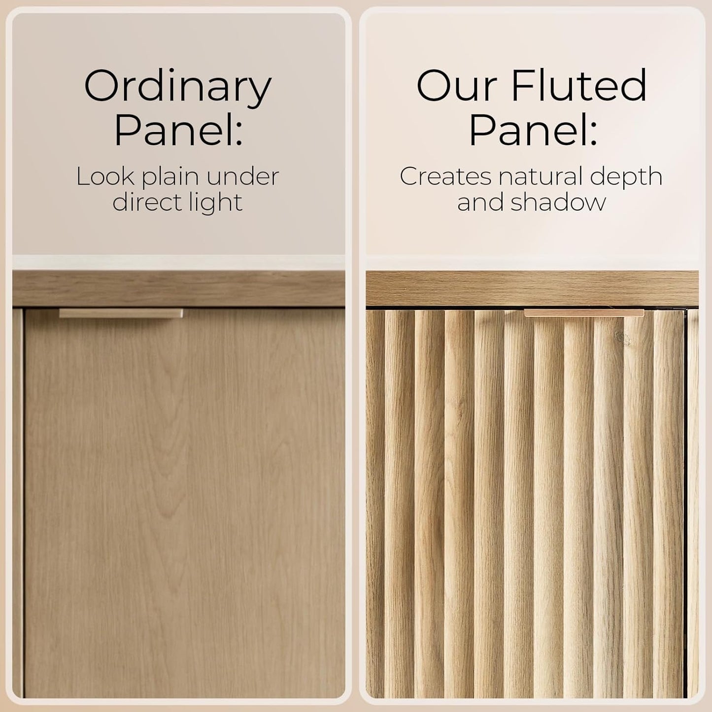 Buffet Cabinet Fluted Sideboard 56" Accent Cabinet with Adjustable Shelves 4 Doors Modern Storage Credenza for Living Room Kitchen Hallway,Golden Oak