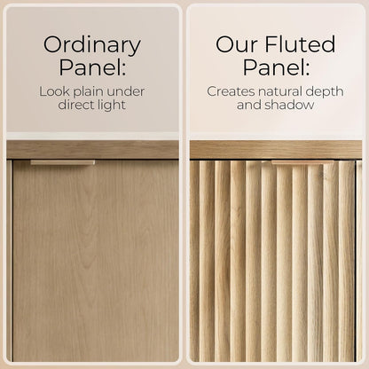 Buffet Cabinet Fluted Sideboard 56" Accent Cabinet with Adjustable Shelves 4 Doors Modern Storage Credenza for Living Room Kitchen Hallway,Golden Oak