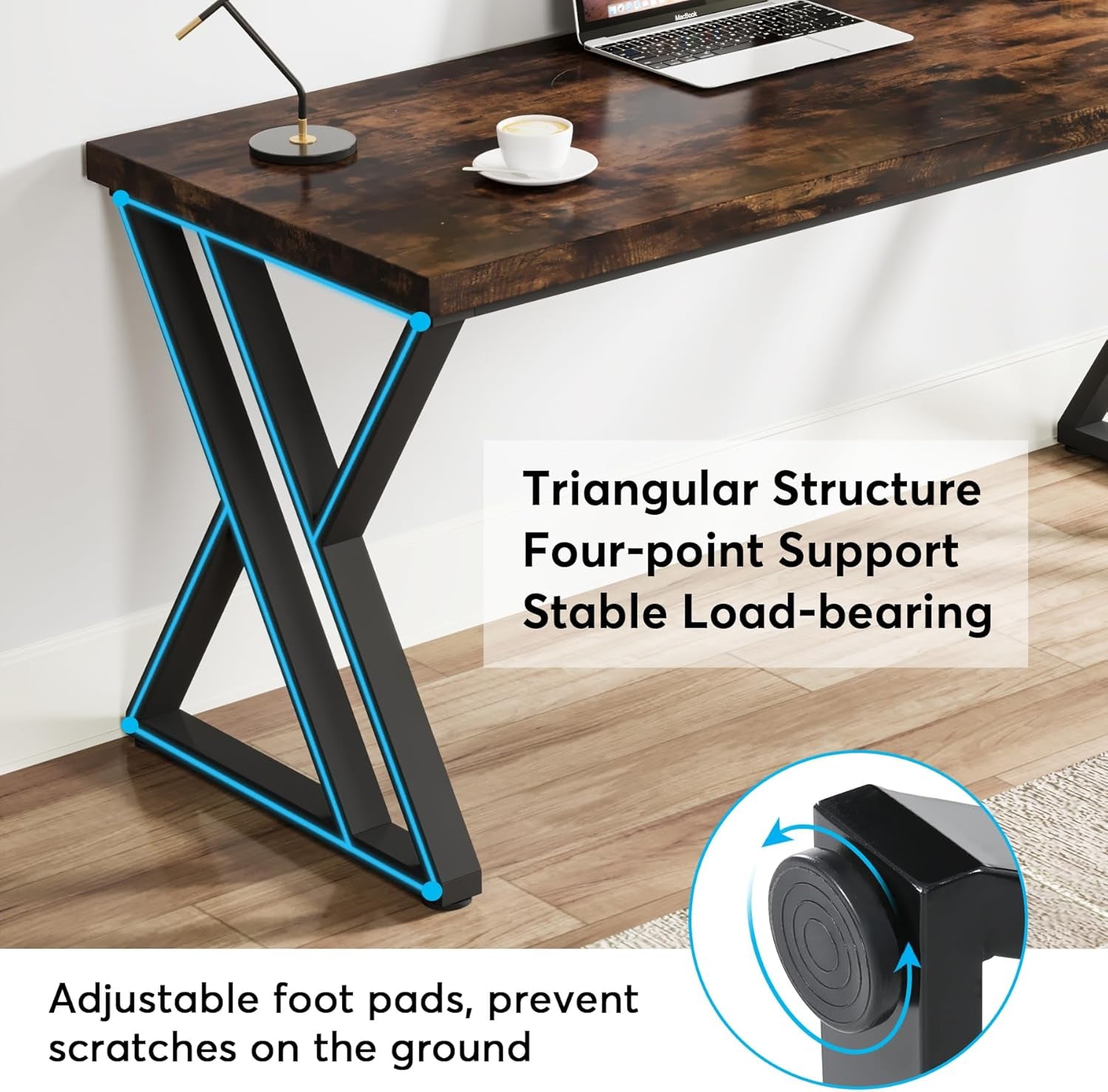 Writing Computer Desk, 55 Inch Heavy Duty Study Desk with Z-Shaped Metal Leg, Modern Simple Home Office Computer Desk, Rustic Brown
