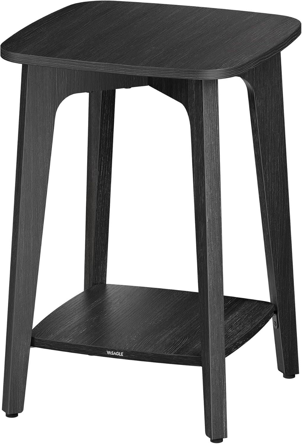 MAEZO Collection - Side Table, 2-Tier Small Square End Table, Nightstand with Tapered Legs, Curved Transitions, for Small Spaces, Living Room, Bedroom, Charcoal Gray ULET236B01