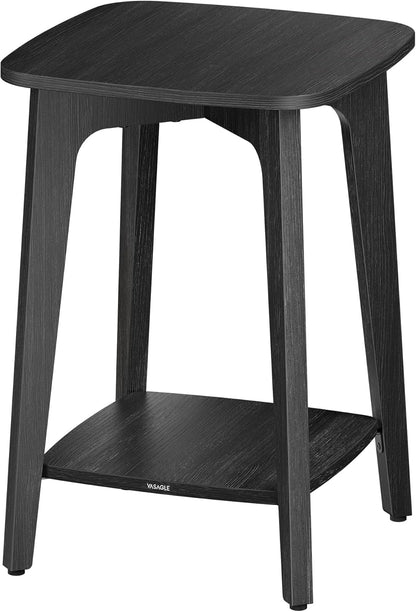 MAEZO Collection - Side Table, 2-Tier Small Square End Table, Nightstand with Tapered Legs, Curved Transitions, for Small Spaces, Living Room, Bedroom, Charcoal Gray ULET236B01