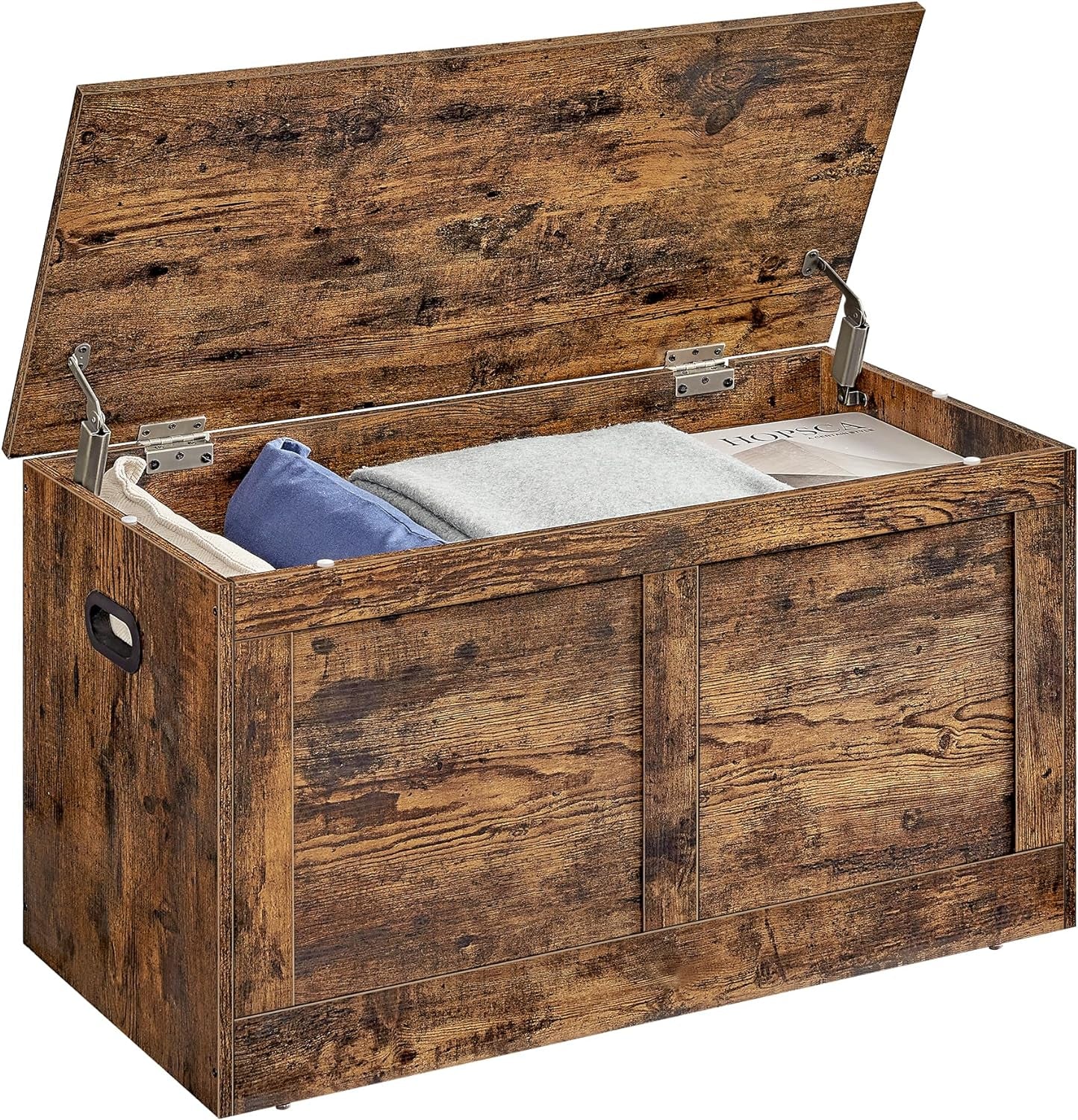 Storage Chest, Storage Trunk with 2 Safety Hinges, Storage Bench, Shoe Bench, Farmhouse Style, 15.7 X 31.5 X 18.3 Inches, for Entryway, Bedroom, Living Room, Rustic Brown ULSB064K01