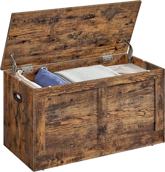 Storage Chest, Storage Trunk with 2 Safety Hinges, Storage Bench, Shoe Bench, Farmhouse Style, 15.7 X 31.5 X 18.3 Inches, for Entryway, Bedroom, Living Room, Rustic Brown ULSB064K01
