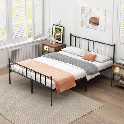 Classic queen metal platform bed frame with steel slats, view 4