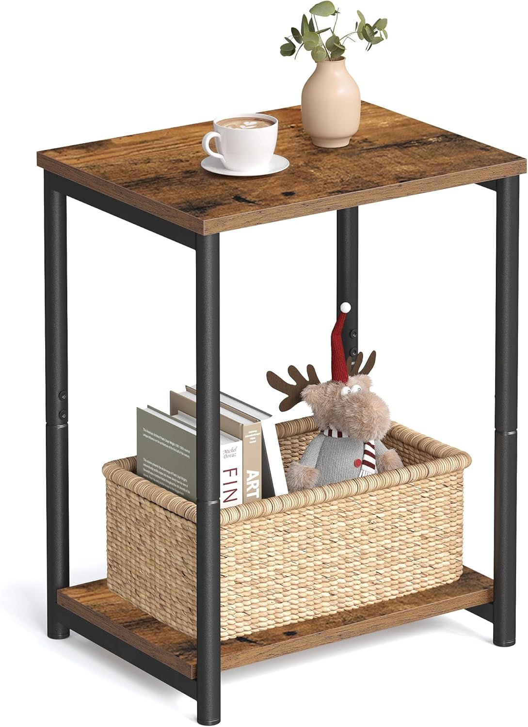 Side Table, Small End Table, Nightstand for Living Room, Bedroom, Office, Bathroom, Rustic Brown and Black ULET271B01