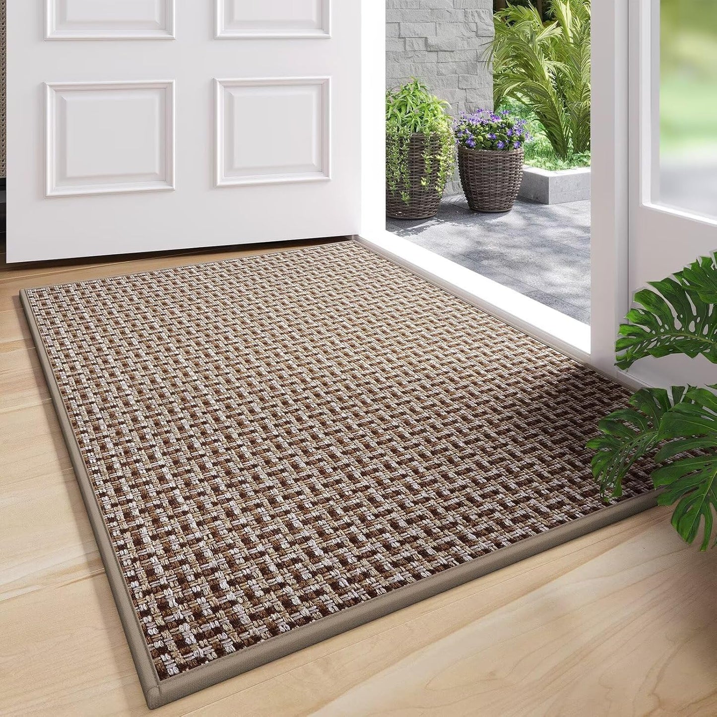 Door Mat 24"X35", Dirt Resistant and Absorbent, Non-Slip Rubber Backing Floor Mats, Easy Clean Low-Profile Doormat for Entryway, Front Door, inside Entrance, Brown