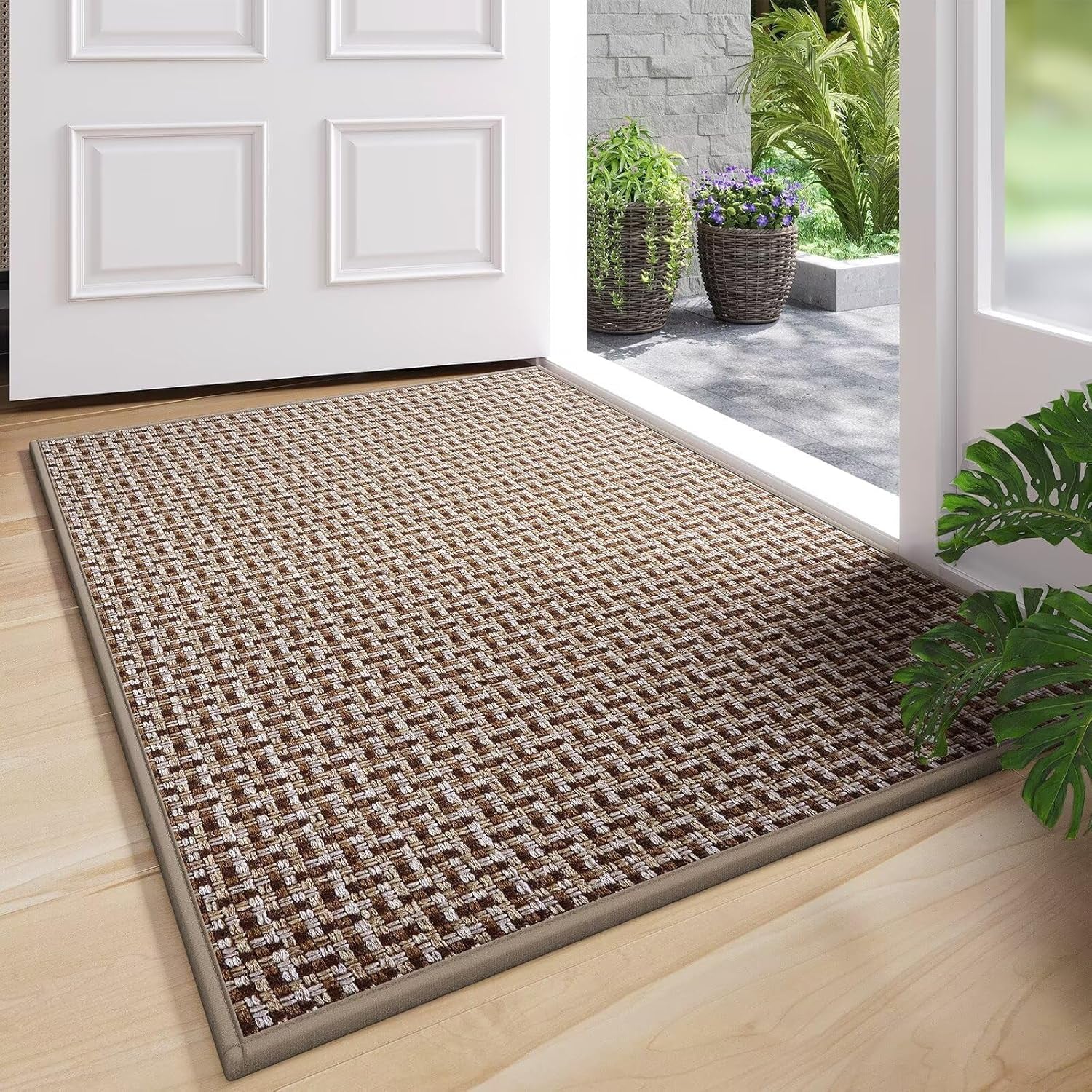 Door Mat 24"X35", Dirt Resistant and Absorbent, Non-Slip Rubber Backing Floor Mats, Easy Clean Low-Profile Doormat for Entryway, Front Door, inside Entrance, Brown