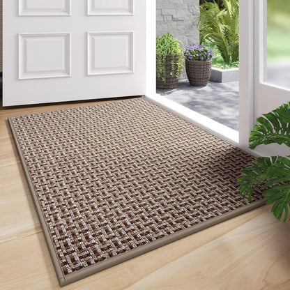 Door Mat 24"X35", Dirt Resistant and Absorbent, Non-Slip Rubber Backing Floor Mats, Easy Clean Low-Profile Doormat for Entryway, Front Door, inside Entrance, Brown