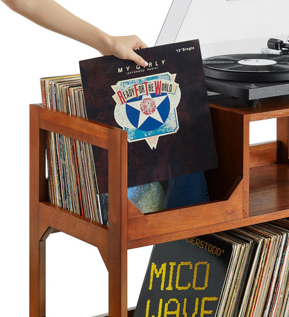 Asheville Mid-Century Modern Media Console Record Player Stand, Storage for Vinyl Records, Medium, Walnut