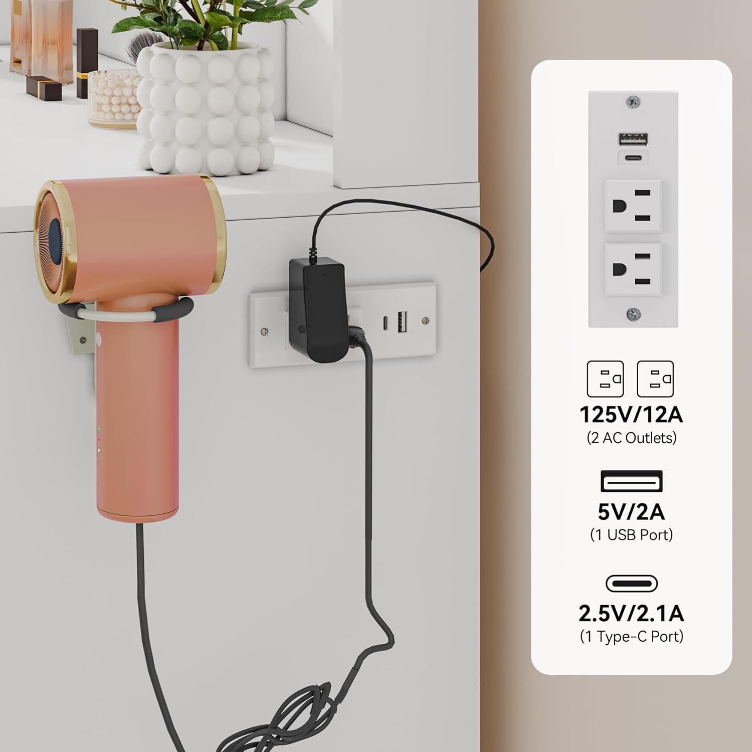 Vanity Desk, Makeup Vanity Table with LED Mirror, Power Outlets, Storage Drawers & Cabinet, Shelves, and Cushioned Stool, White Dressing Room Vanity Set