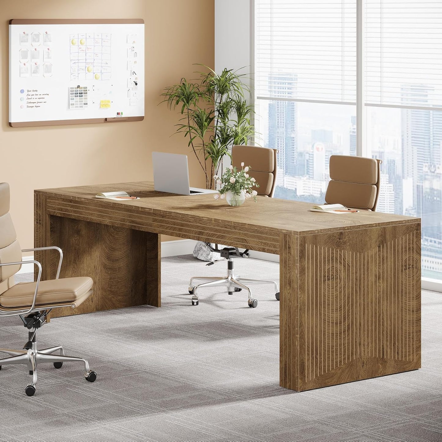 79-Inch Extra Long Desk, Two Person Double Desk for Home Office, Wooden Long Computer Desk Writing Table for Office, Natural Oak