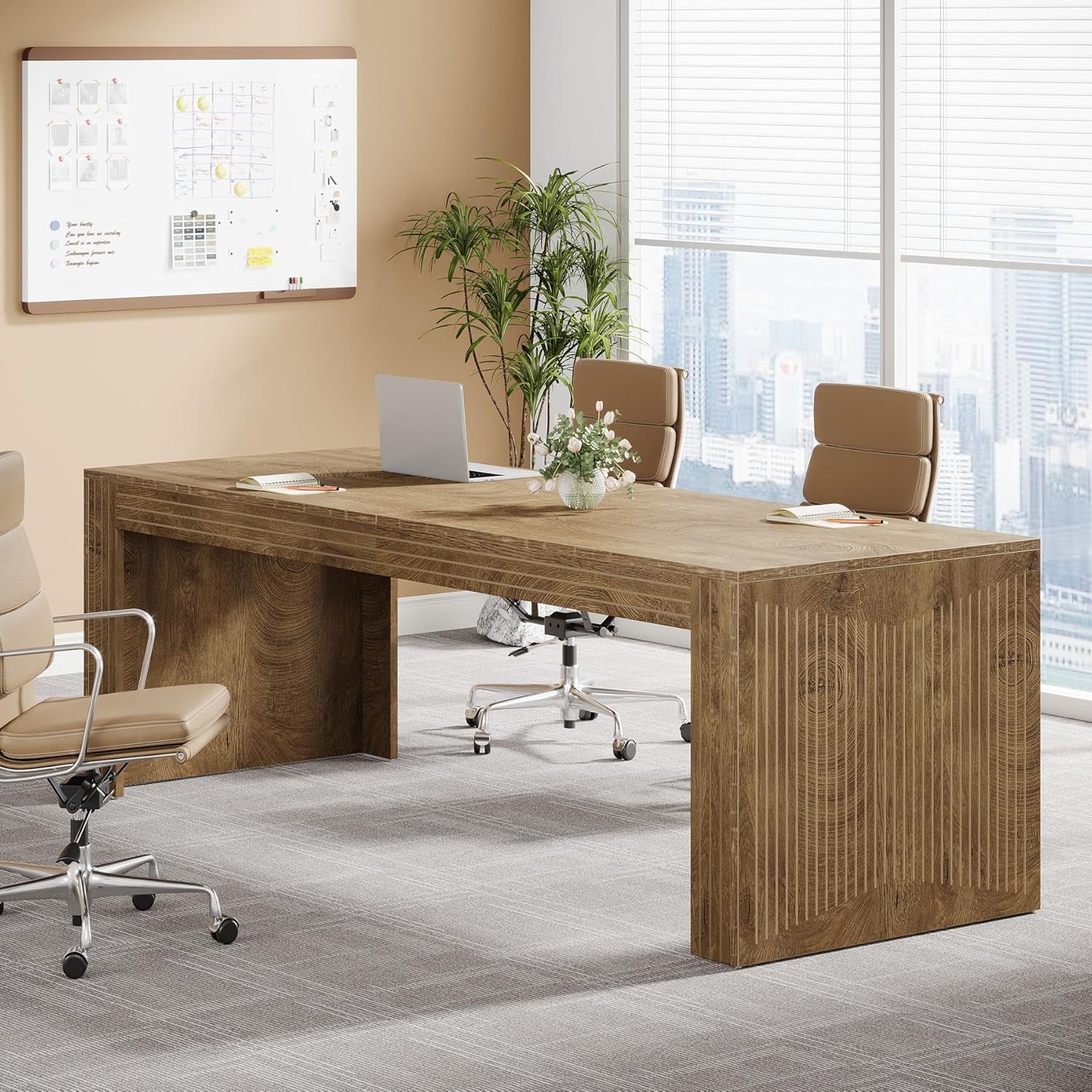 79-Inch Extra Long Desk, Two Person Double Desk for Home Office, Wooden Long Computer Desk Writing Table for Office, Natural Oak