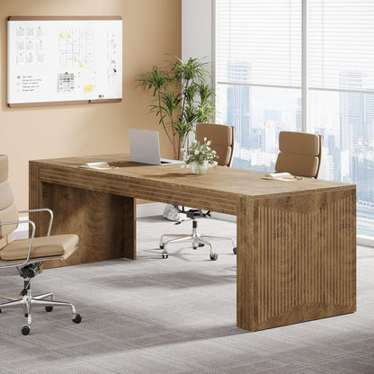 79-Inch Extra Long Desk, Two Person Double Desk for Home Office, Wooden Long Computer Desk Writing Table for Office, Natural Oak