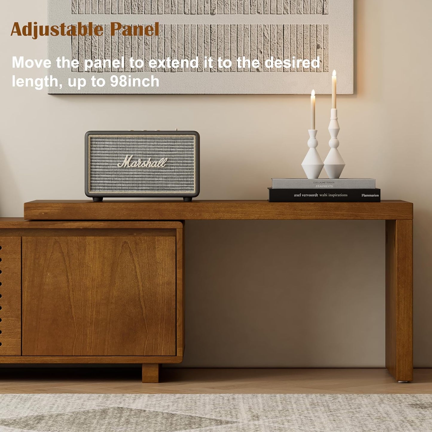 Mid Century Modern TV Stand for 75 Inch TV, Extendable TV Stand with Storage, Media Console TV Cabinet, Farmhouse Entertainment Cabinet for Living Room Bedroom Brown Ebony (63"-98" Extendable)