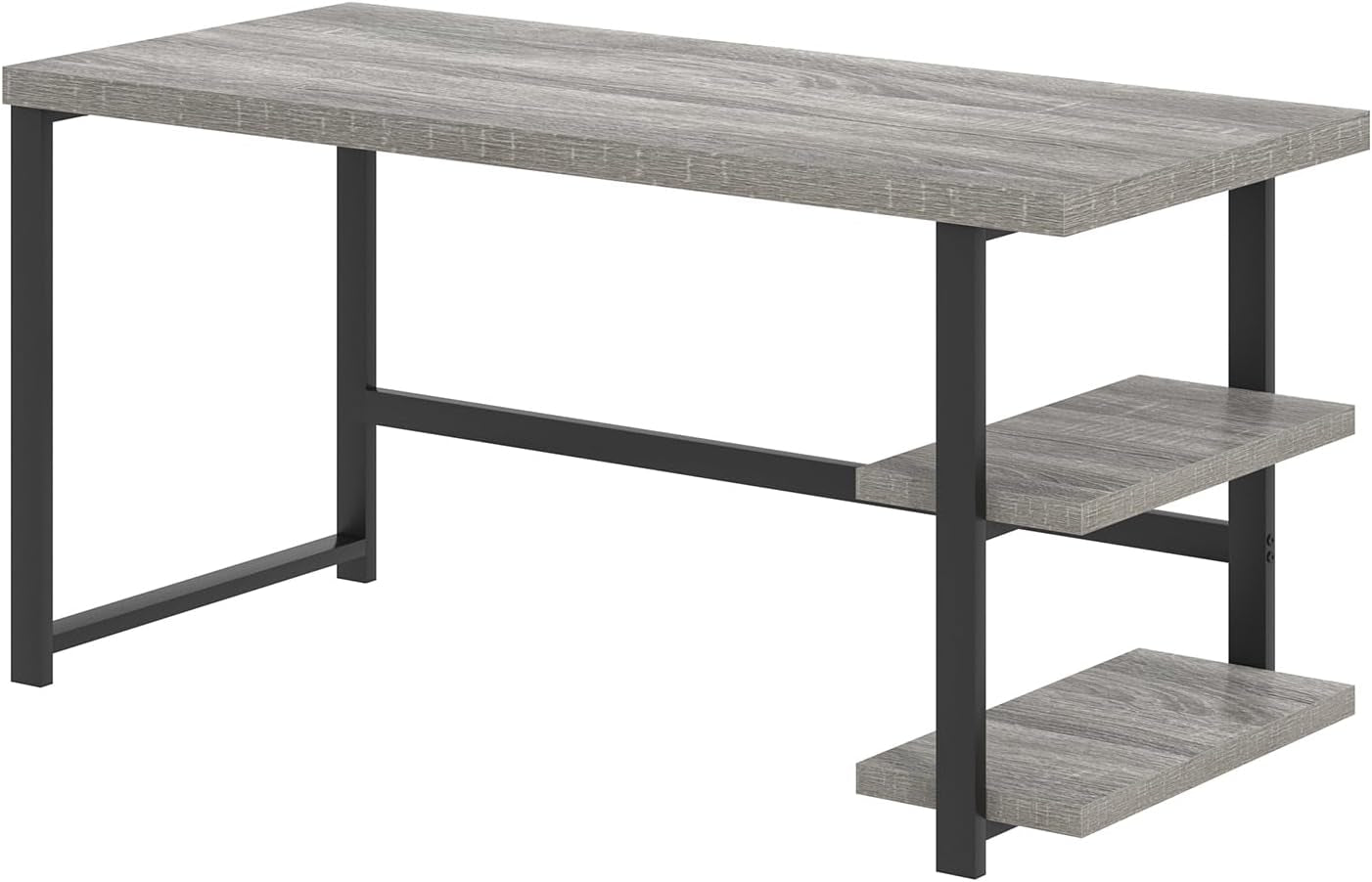 47 Inch Home Office Desk, Modern Computer Desk with Storage Shelves, Small Study Writing Gaming Table Workstation for Living Room Bedroom, Industrial Light Grey