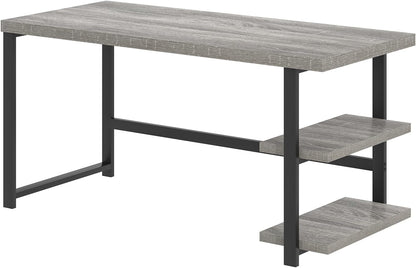 47 Inch Home Office Desk, Modern Computer Desk with Storage Shelves, Small Study Writing Gaming Table Workstation for Living Room Bedroom, Industrial Light Grey