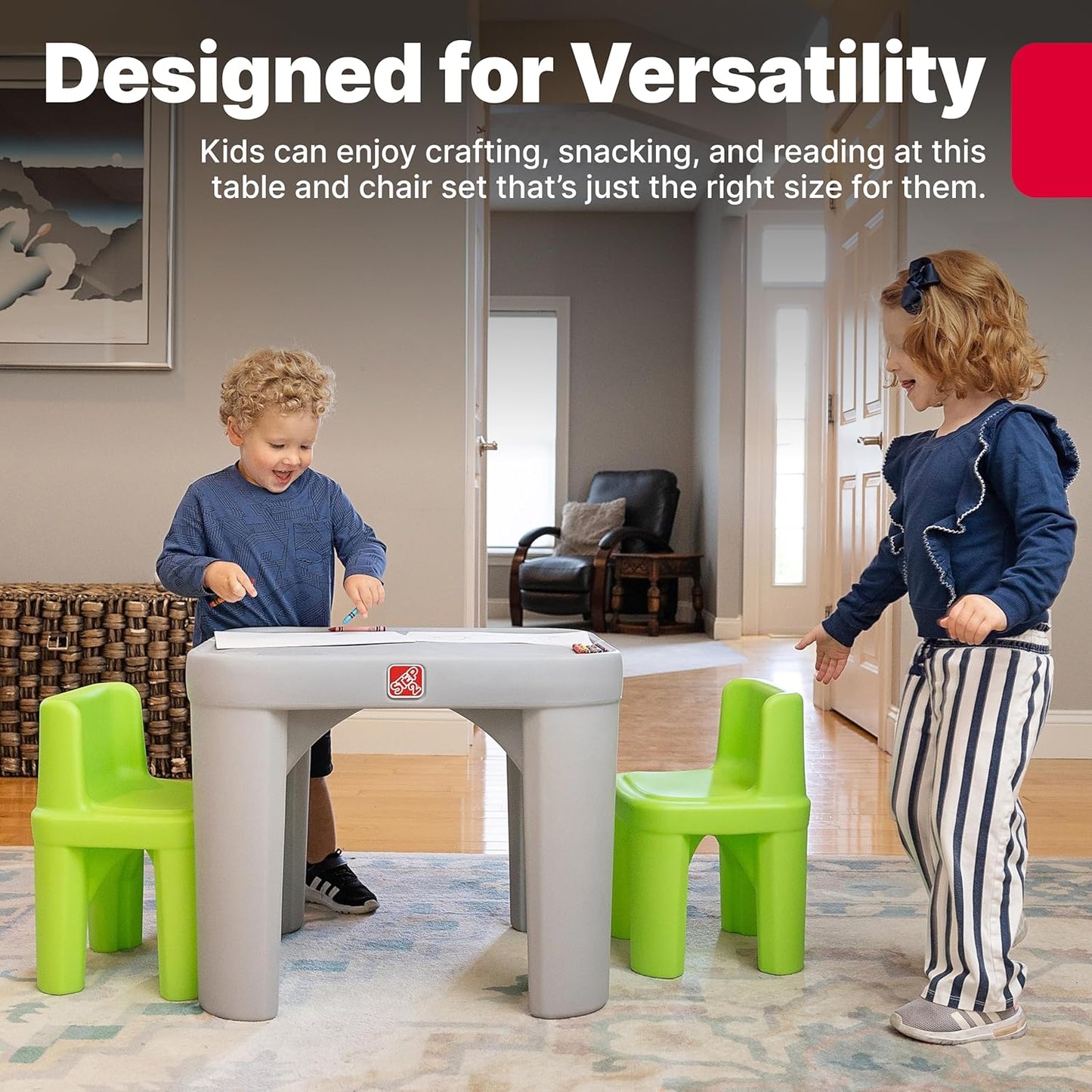 Mighty My Size Kids Table & Chair Set, Playroom Activity Table for Arts & Crafts, Made of Durable Plastic, for Toddlers 2+ Years Old, Gray & Green