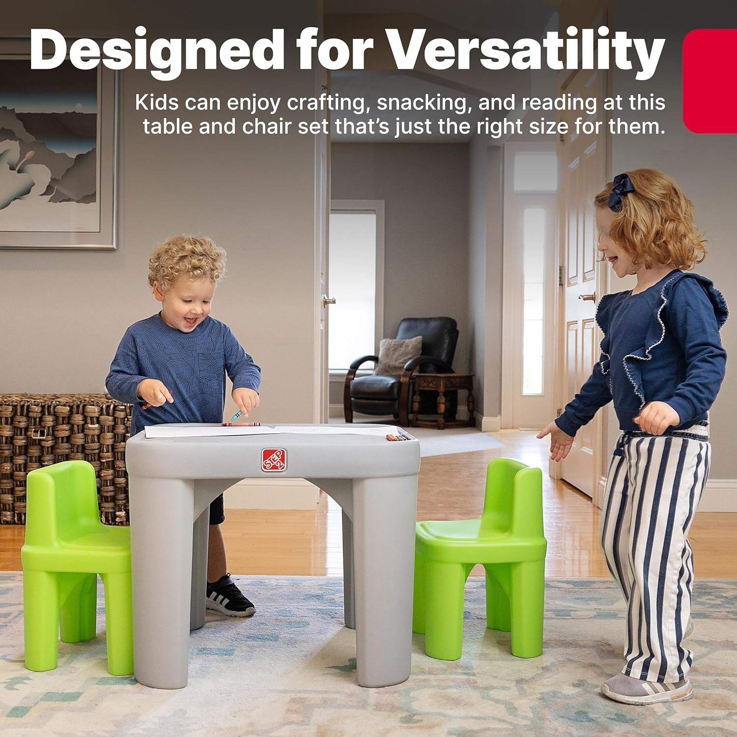 Mighty My Size Kids Table & Chair Set, Playroom Activity Table for Arts & Crafts, Made of Durable Plastic, for Toddlers 2+ Years Old, Gray & Green