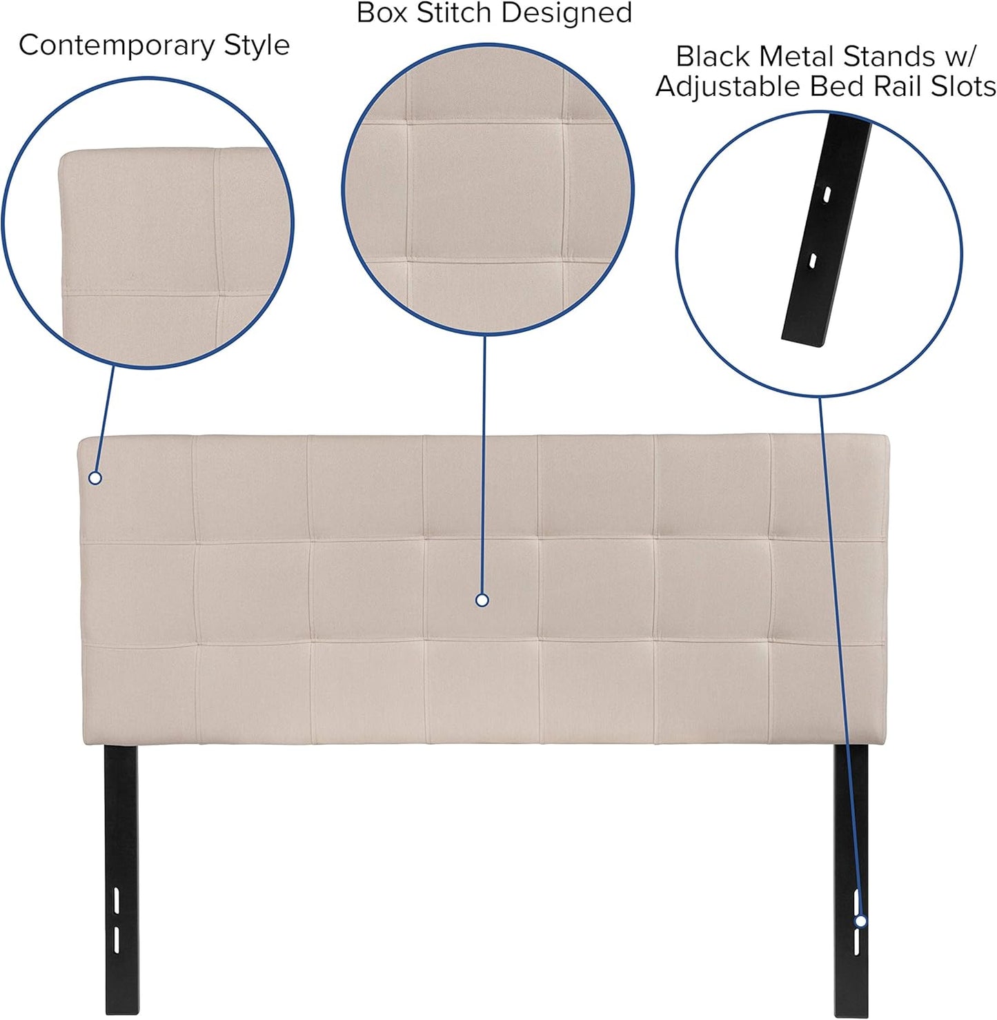 Bedford Box Stitch Tufted Upholstered Full Size Headboard in Beige Fabric