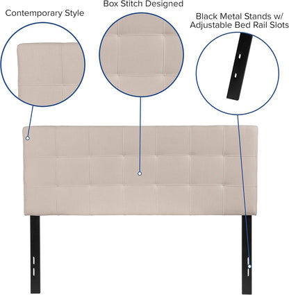 Bedford Box Stitch Tufted Upholstered Full Size Headboard in Beige Fabric