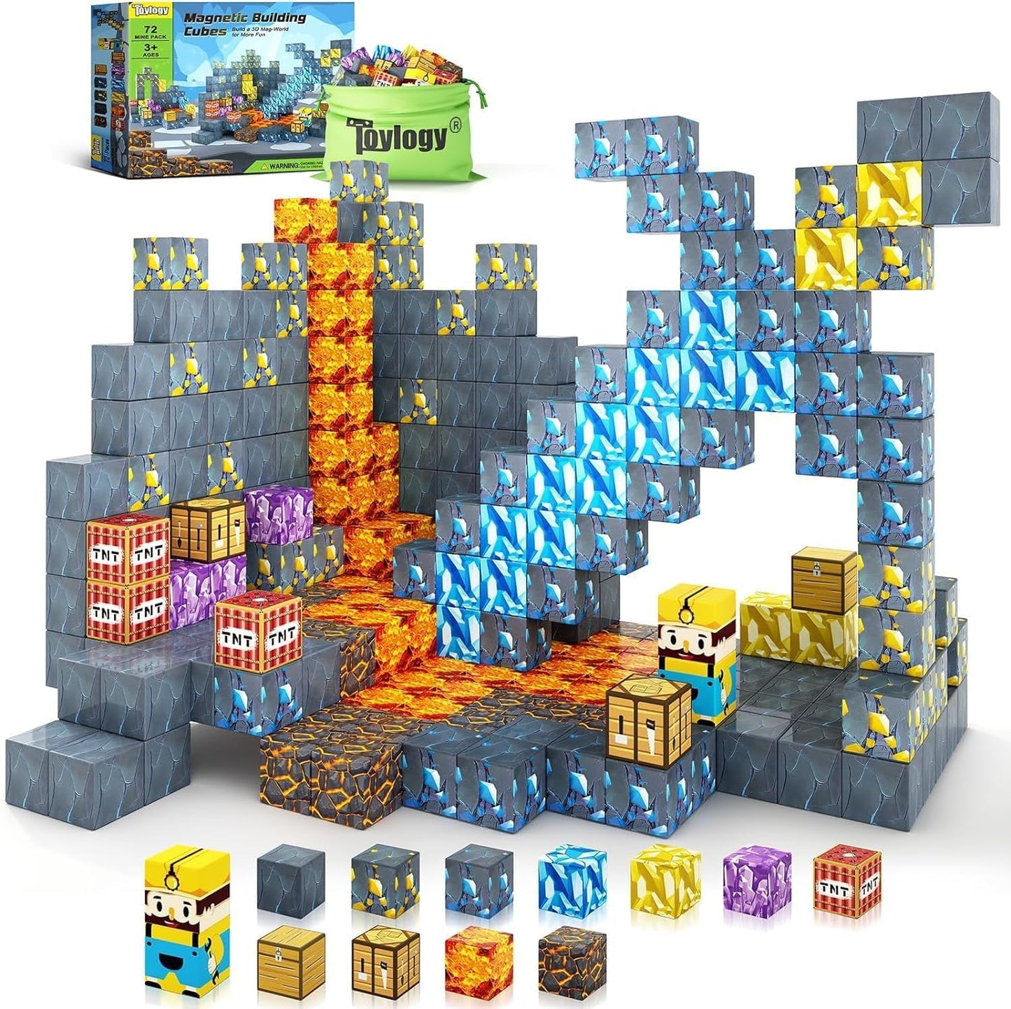 100PCS Magnetic Blocks-Build Mine Magnet World Jurassic Sword Dinosaur Toys Building Blocks for Boys Girls Ages 3-5 5-7, Classroom Must Haves Stem Education Sensory Kids Toys Christmas Birthday Gifts
