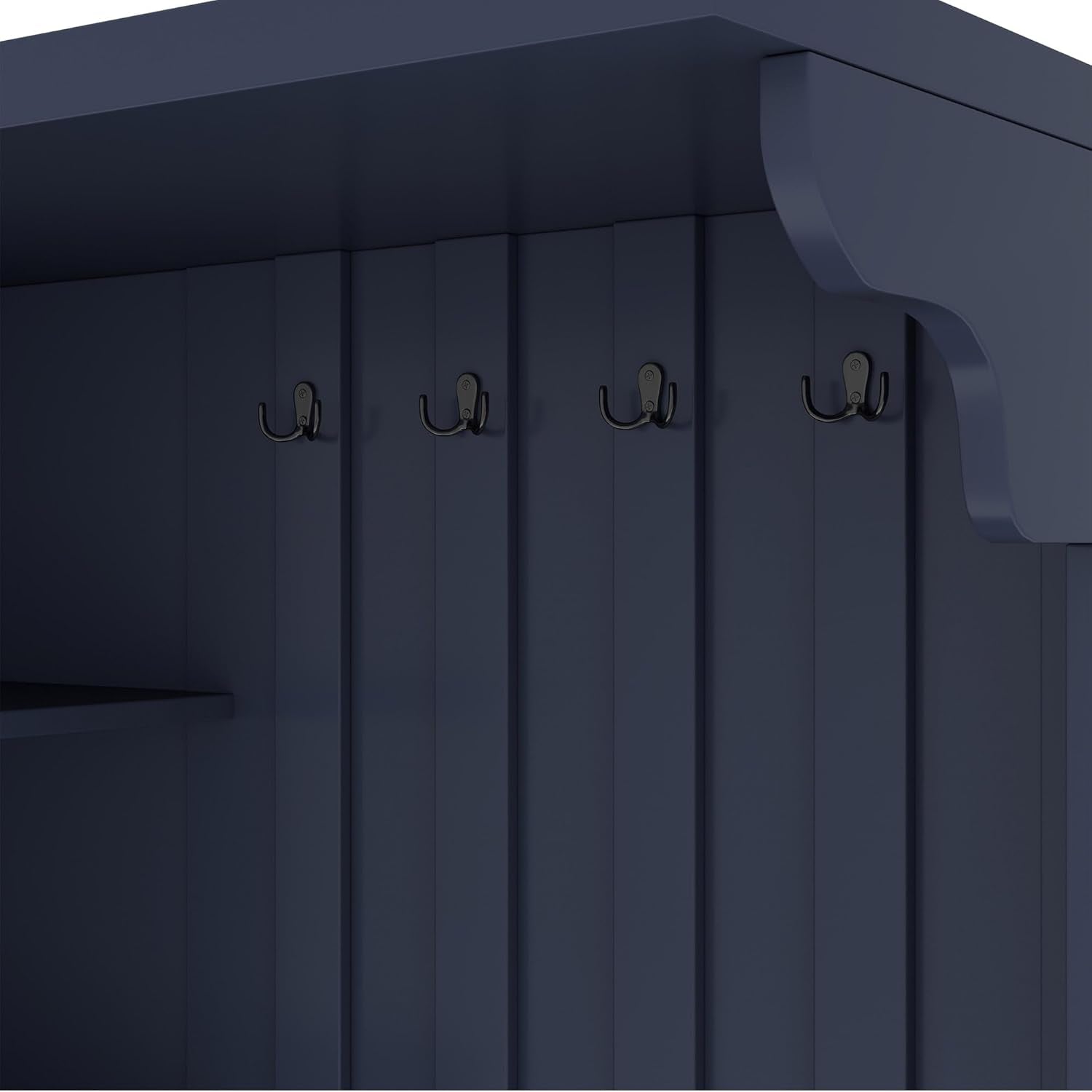 Hall Tree with Storage Cabinet, Hall Tree with 4 Hooks, Storage Cabinet for Living Room, Hallway, Enterway, Antique Blue