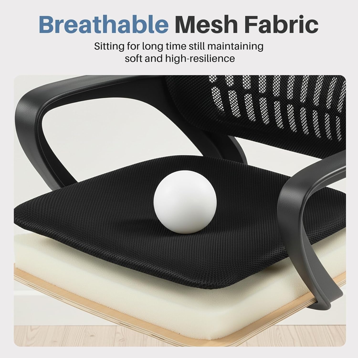 Home Office Computer Chair - Ergonomic Mid Back Desk with Lumbar Support and Rocking Mode, Height Adjustable with Fixed Armrest, for Conference Meeting Room, 360° Swivel, Adults, Black