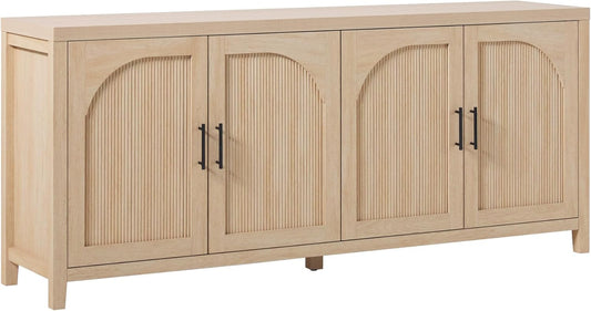 Sasha 4-Door Reeded Sideboard Buffet with Cord Management, 70 Inch, Coastal Oak