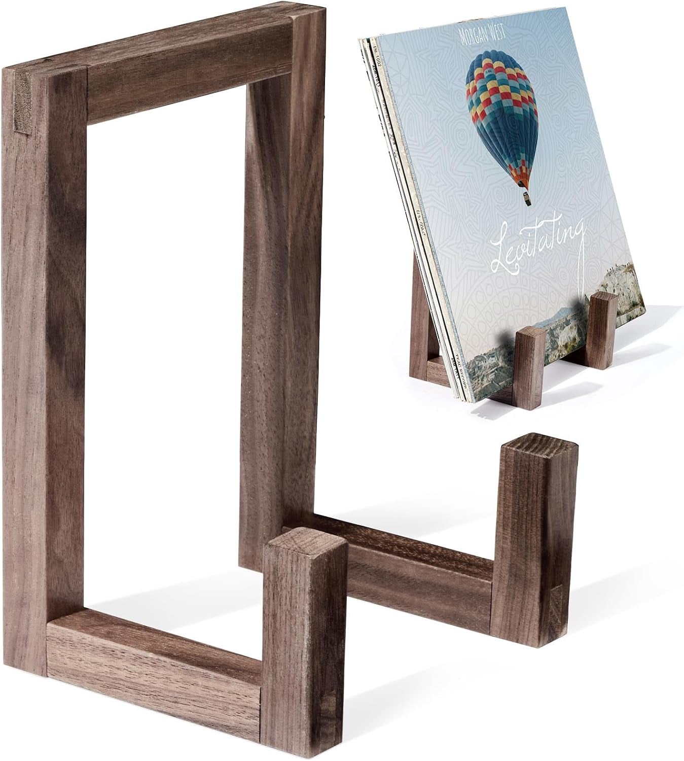 Vinyl Record Storage Rack Black Walnut,Wooden Record Holder for Albums,Vinyl Record Stand with Matte Wood