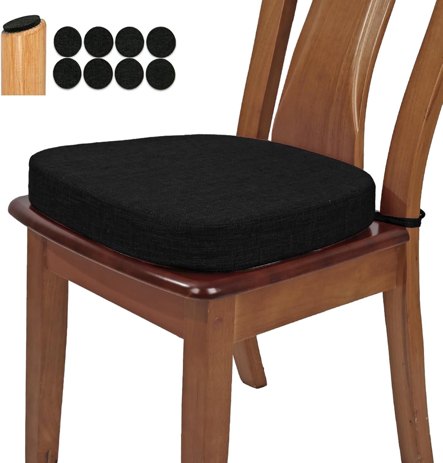 Thickened 2.5" Original Linen Dining Chair Cushion, U-Shape High Density Foam Comfortable Chair Pad for Kitchen, Slip Resistant Indoor Seat Cushion (1 Piece, Black)