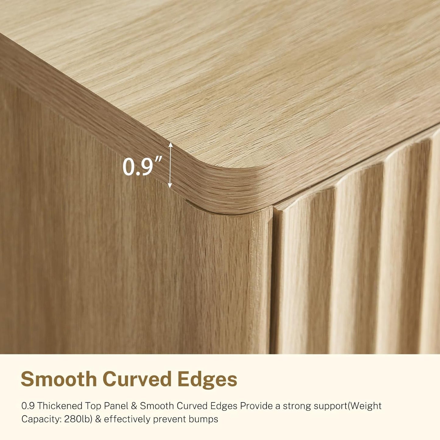 Fluted Dresser for Bedroom with 9 Drawers, 63" Wide Modern Chest of Drawers with Metal Handle & Curved Profile Design, Wood Closet Clothes Storage Organizer for Living Room, Hallway, Natural