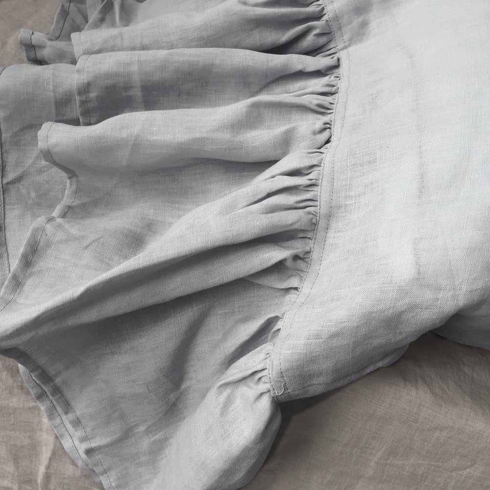 Ruffles Linen Pillowcase. Pure Flax Pillow Sham 100% French Linen Ruffled Pillow Cover, Standard, Queen, King 1 PCS Size (Queen, Silver)