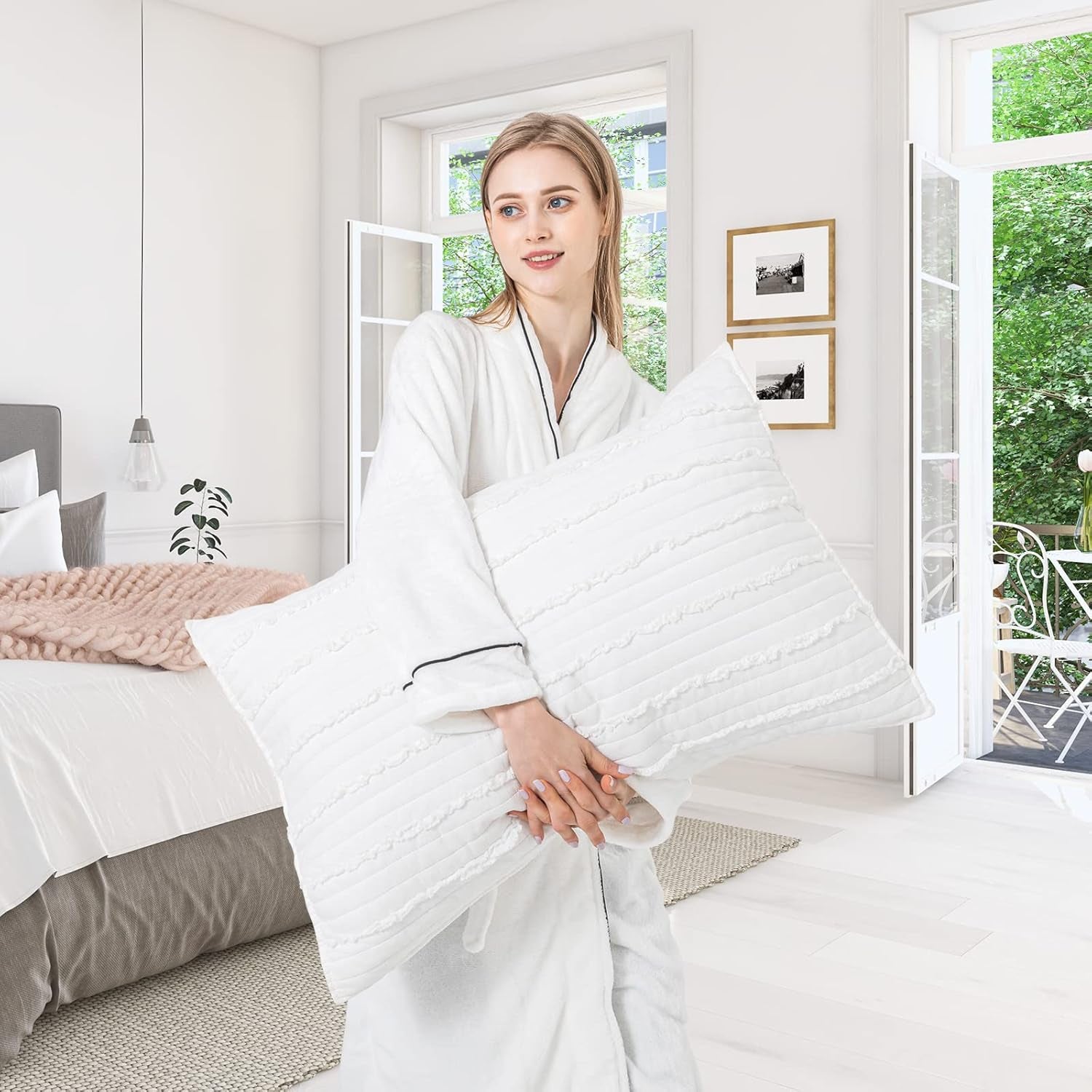 King Size Pillow Shams Set of 2, Ultra Soft Breathable 20 X 36 Inches Pillow Case Envelope Closure, Microfiber Farmhouse Bed Pillowcases for Easy Care, White