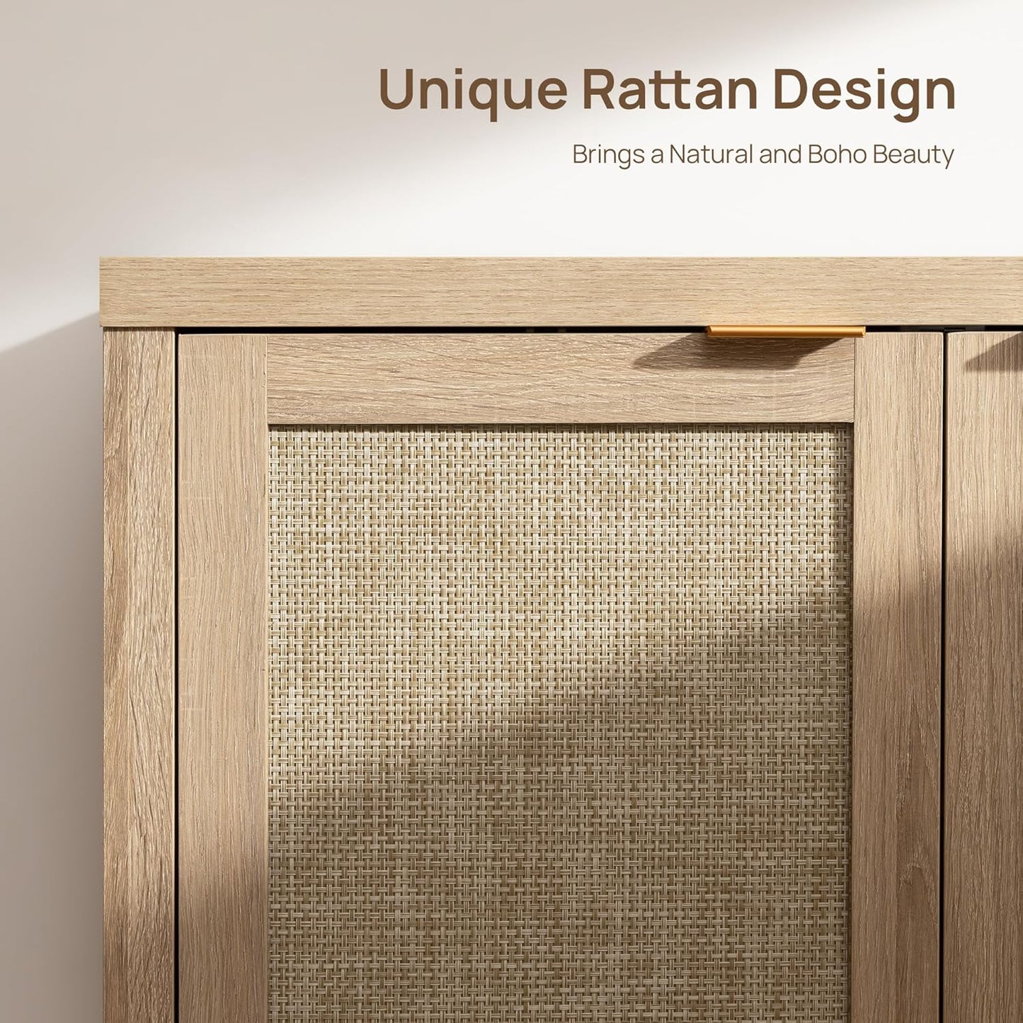 Rattan Sideboard Buffet Cabinet with Large Storage : Boho Credenza Coffee Bar Cabinet with Adjustable Shelves, Farmhouse Console Table for Kitchen, Living Room, Entryway, Natural, 2 Pieces