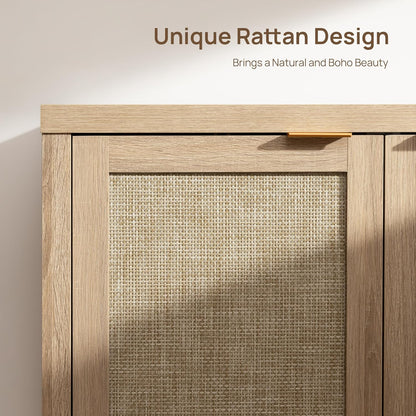 Rattan Sideboard Buffet Cabinet with Large Storage : Boho Credenza Coffee Bar Cabinet with Adjustable Shelves, Farmhouse Console Table for Kitchen, Living Room, Entryway, Natural, 2 Pieces