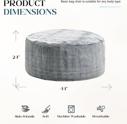 Bean Bag Chairs Giant Beanbag Chair with Filler, Memory Foam Bean Bags with Fluffy & Machine Washable Cover, Bean Bag Chairs for Aduts for Living Room, Bedroom (Grey, 4FT - 44” X 44” X 24”)
