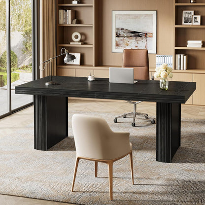 63" Executive Desk, Large Office Computer Desk with Heavy-Duty Legs and Thickened Desktop, Elegant Writing Workstation Study Table Conference Table for Office, Black